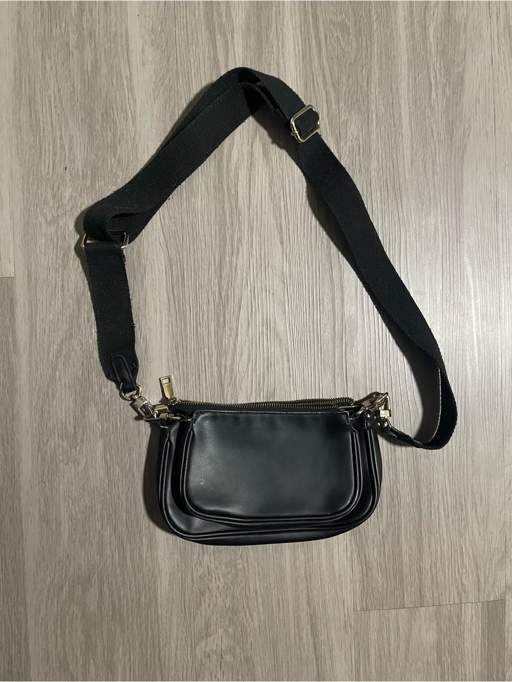 Black Double Bag Crossbody with Wide Strap